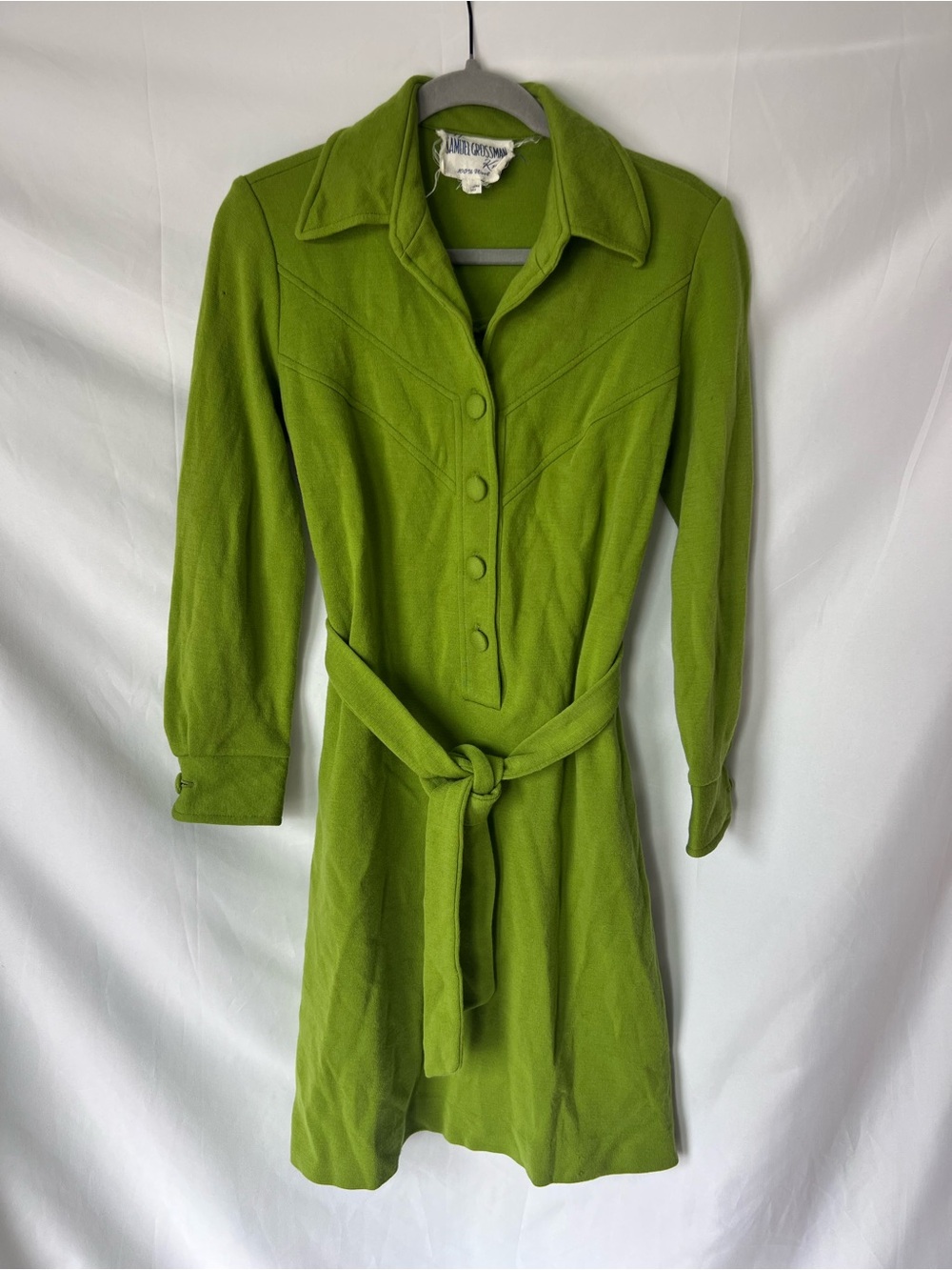 Women’s Vintage SAMUEL GROSSMAN 100% Wool Lime Green Midi Dress